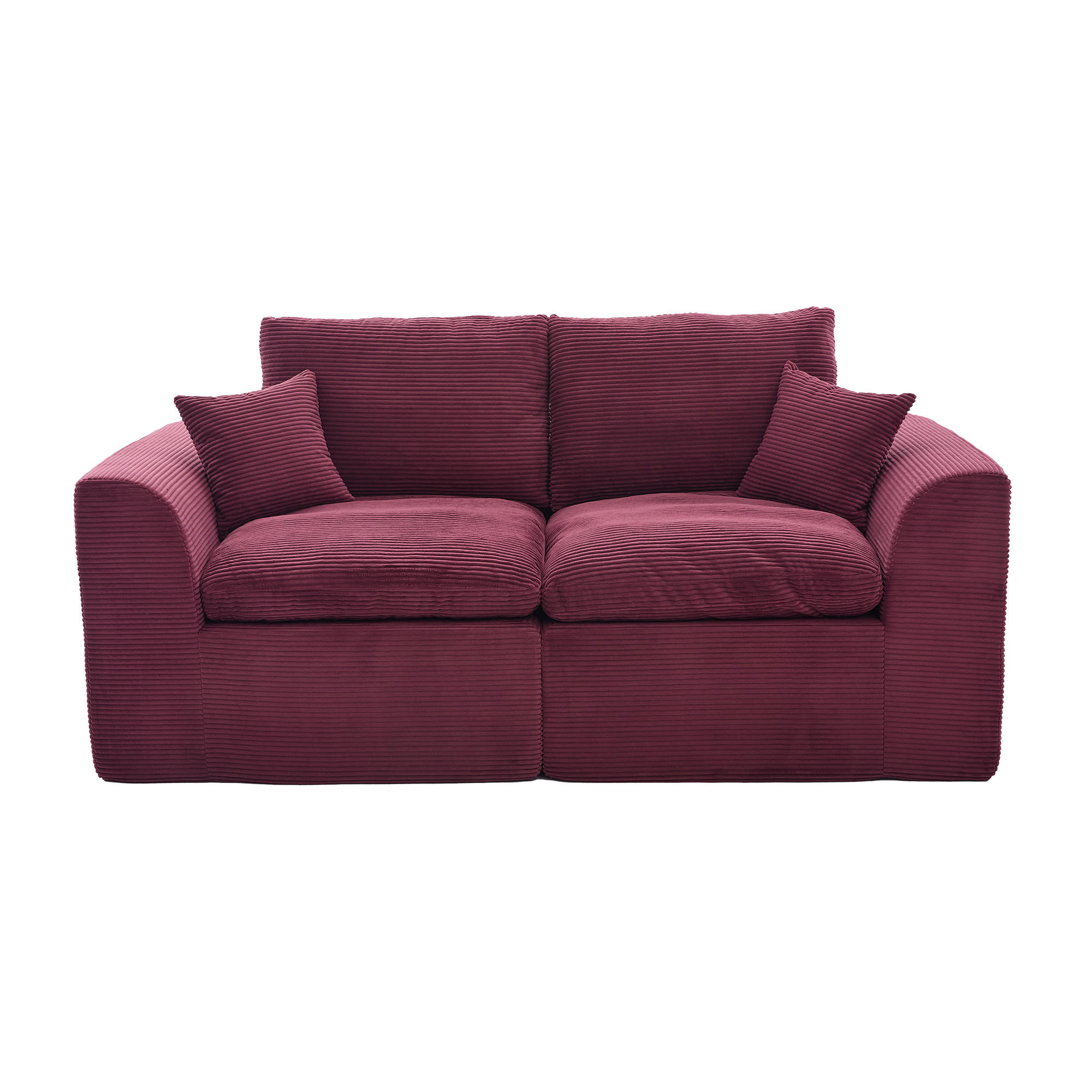 2-SITZER SOFA Cord Weinrot mit Kissen - Weinrot, Textil (204/84/102.5cm) - WISHDOR