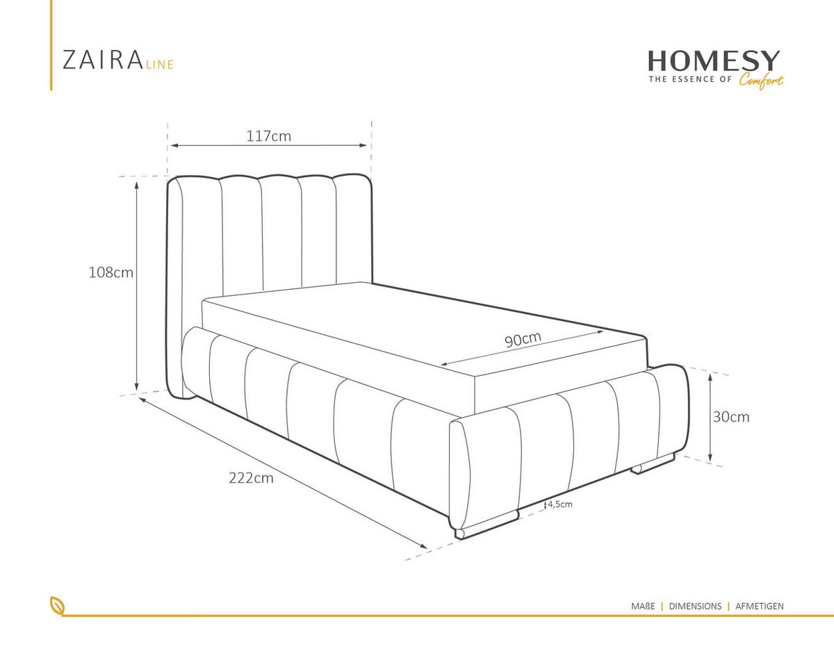 POLSTERBETT Zaira 90x200cm – Elegantes Polsterbett für modernen Wohnstil , ohne matratze, cappuccino - Cappuccino, Holz (90/200cm) - Homesy