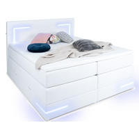 BOXSPRINGBETT Lights 2.0 Weiß 180/200 cm H3/H4 Kunstleder - Weiß, Textil (180/200cm) - wonello