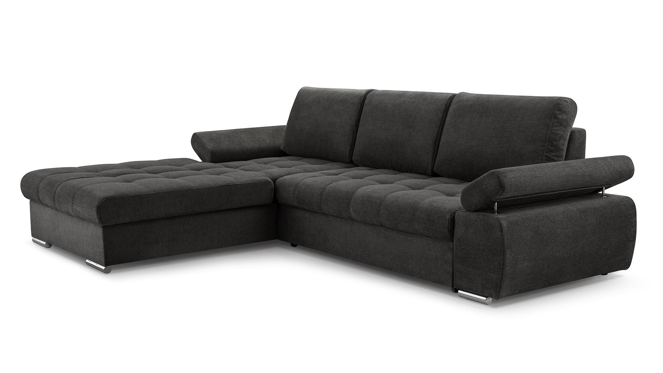 ECKSOFA SANDRO Schwarz Geflochtener Stoff mit Schlaffunktion - Schwarz, Holz (277/201cm) - MASSENO