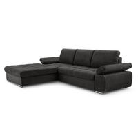 ECKSOFA SANDRO Schwarz Geflochtener Stoff mit Schlaffunktion - Schwarz, Holz (277/201cm) - MASSENO
