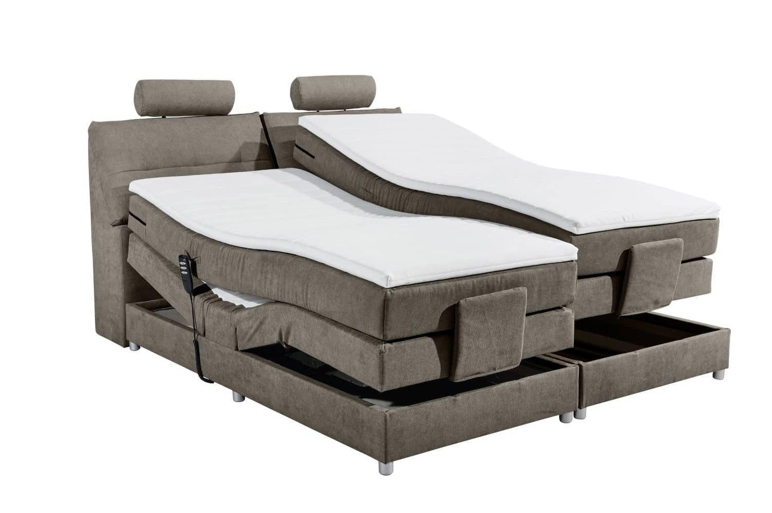 BOXSPRINGBETT inkl. Elektrofunktion, 7-Zonen-Tonnentaschen-Federkernmatratze und Komfort T25 Schaumtopper - Silberfarben/Grau, Holz/Holzwerkstoff (180/200cm) - ed exciting design