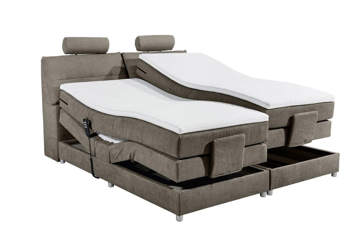 BOXSPRINGBETT inkl. Elektrofunktion, 7-Zonen-Tonnentaschen-Federkernmatratze und Komfort T25 Schaumtopper - Silberfarben/Grau, Holz/Holzwerkstoff (180/200cm) - ed exciting design