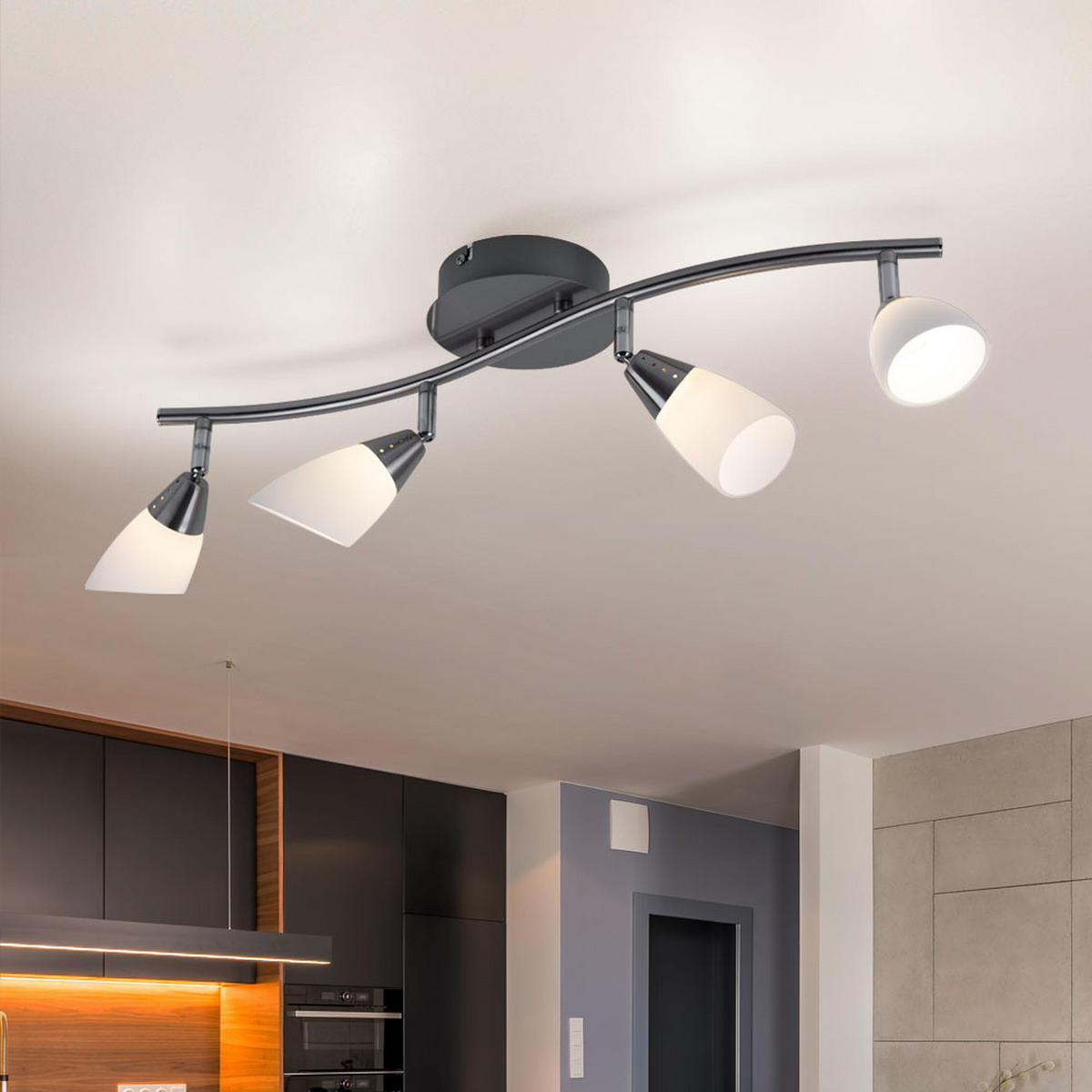 LED DECKENLEUCHTE Stahl Silber - Silberfarben, Glas (60/20/13cm) - Esto