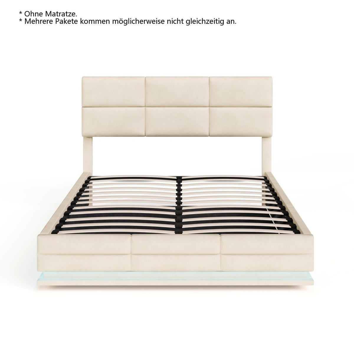 BOXBETT 140/200 mit Bettkasten, LED, USB/Typ C-Ladeanschluss,Samt,Beige - Beige, Holz (140/200cm) - LVHOM