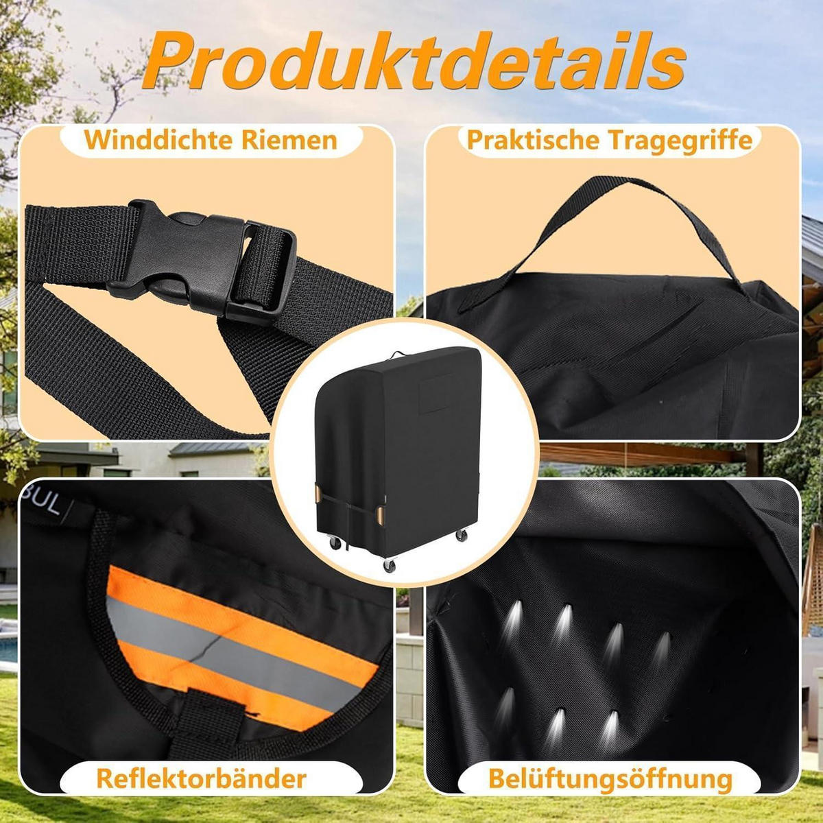 ABDECKHAUBE Gasgrill 420D Nylon 82 x 61 x 110 cm - Schwarz, Kunststoff (82/61/110cm)