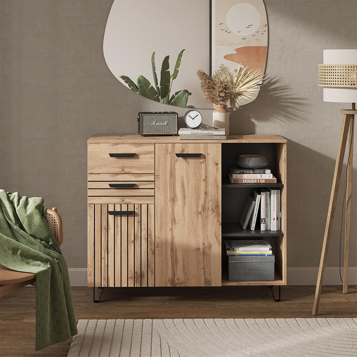 KOMMODE Amber Braun 120.1 x 100 cm mit 2 Schubladen und 2 Türen - Braun, Holzwerkstoff (38/100/120.1cm) - Vicco