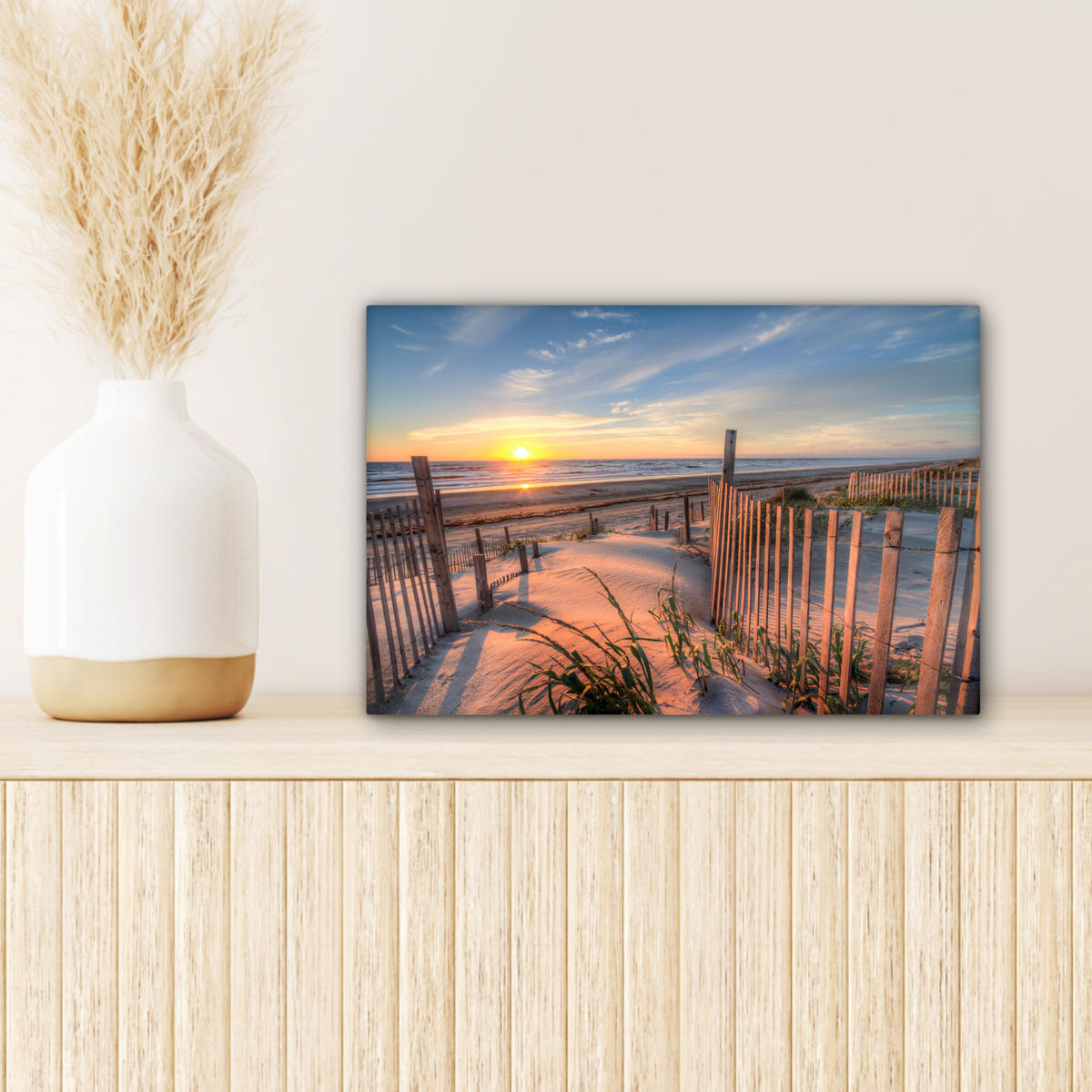 LEINWANDBILD Strand - Meer - Düne - Sonnenuntergang - Landschaft 30x20 cm - Beige, Textil (30/20cm) - MuchoWow