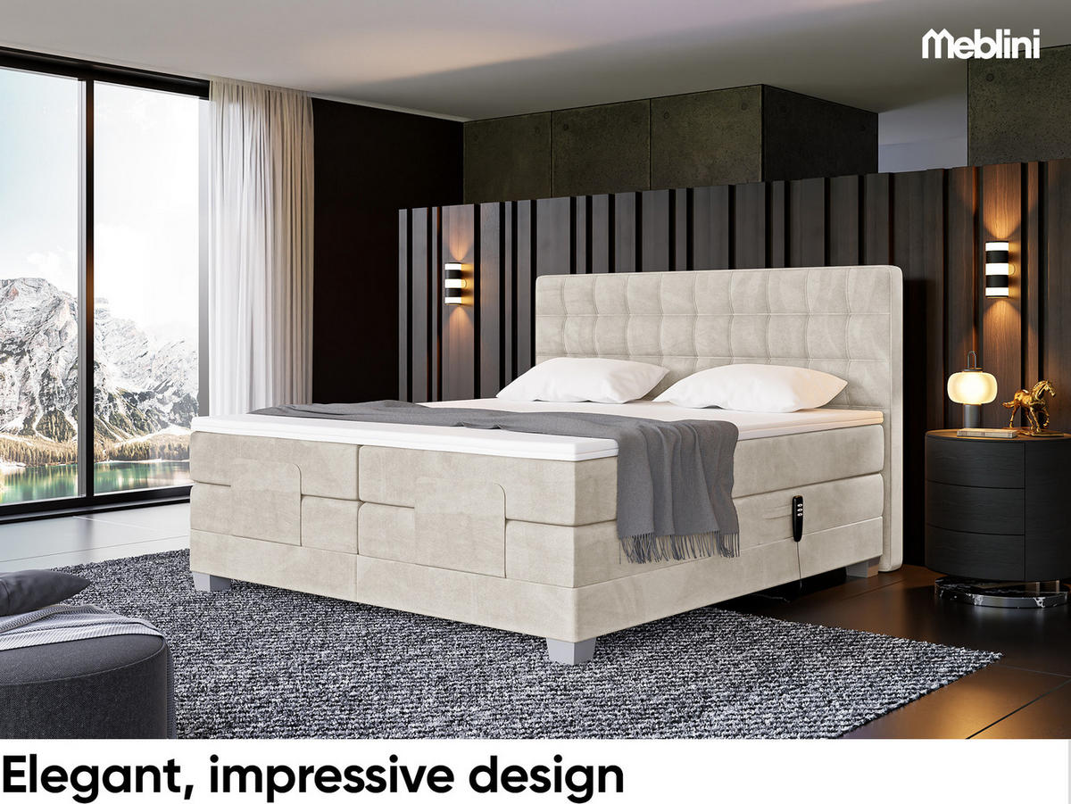 BOXSPRINGBETT Edison - Silberfarben/Creme, Textil (120/200cm) - Meblini