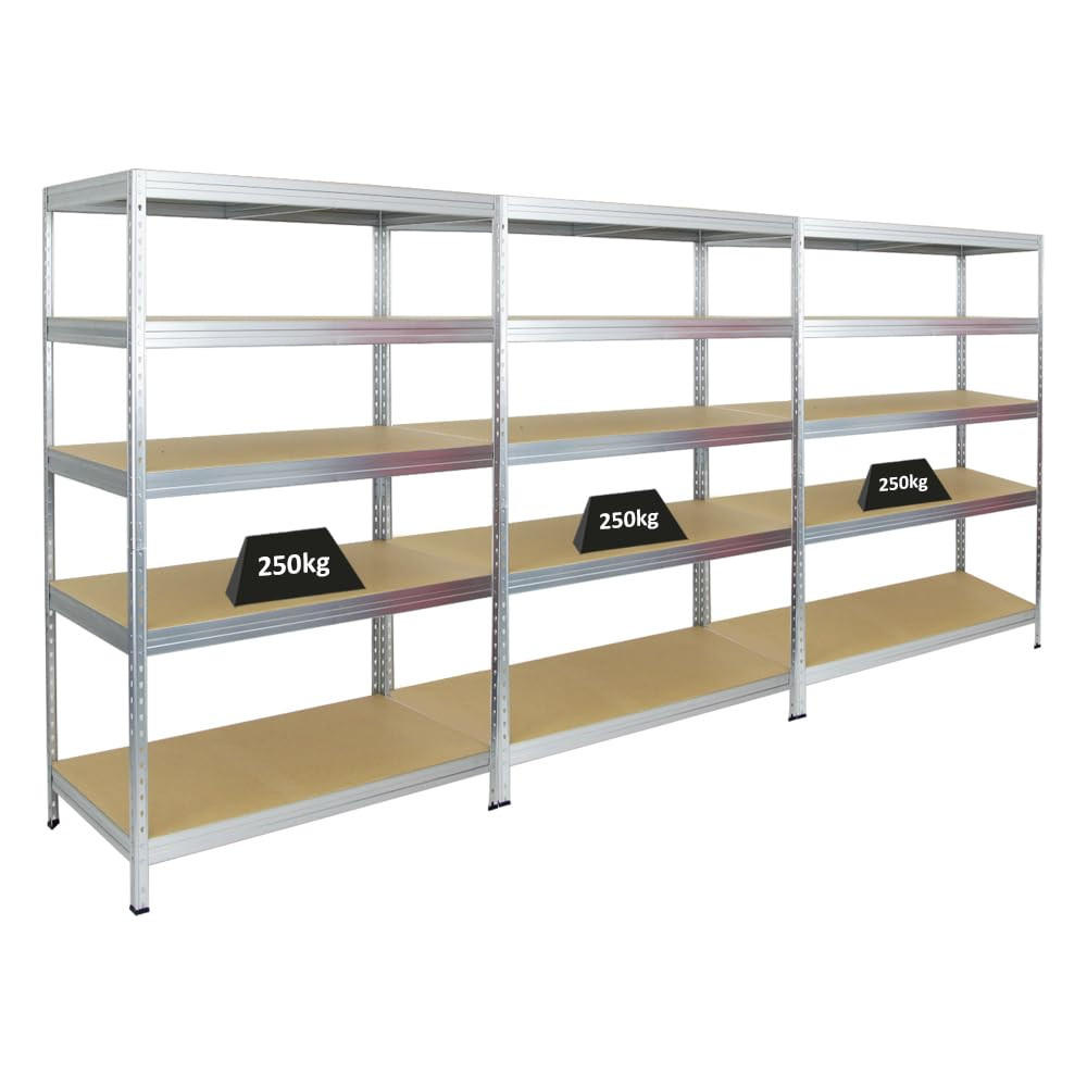 SCHWERLASTREGAL Rivet 3er-Set mit 3x 180x120x60 cm Fachlast 250 kg Verzinkt - Silberfarben, Metall (360/180/60cm) - PROREGAL