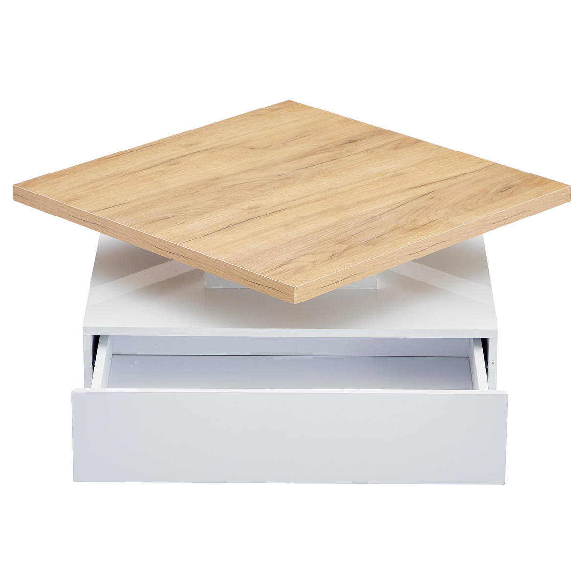 COUCHTISCH 70/70/36 cm weiß Hochglanz mit 360° schwenkbarem Tisch und Stauraum - Weiß, Holzwerkstoff (70/70/36cm) - OKWISH