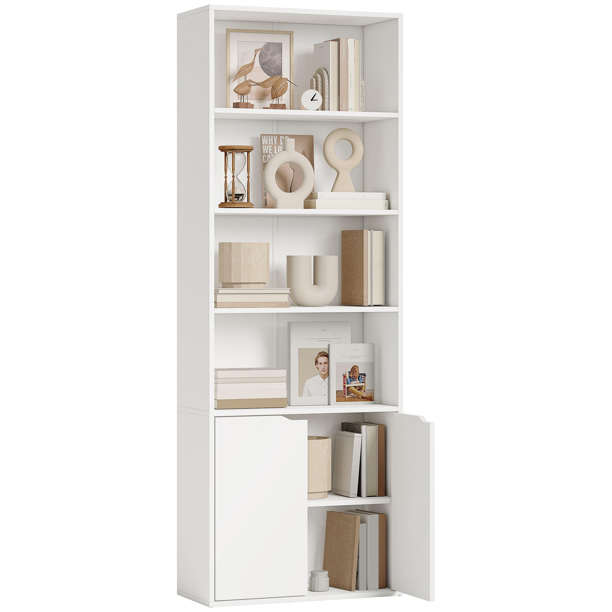 AKTENREGAL DE-14445 mit 4 offenen Fächern und 2 Türen Weiß - Weiß, Holzwerkstoff (29/180/59cm) - ComfortXL
