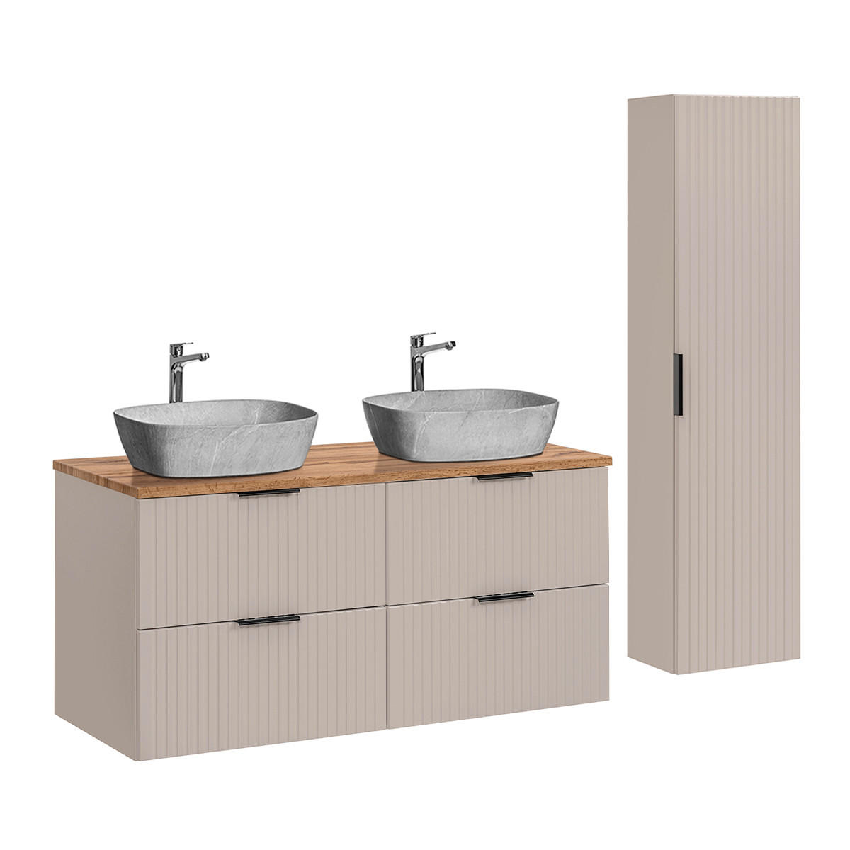BADMÖBEL 120.8cm Adriel 2er-Set Beige - Beige, Holzwerkstoff (120.8/59/46cm) - Petits-meubles