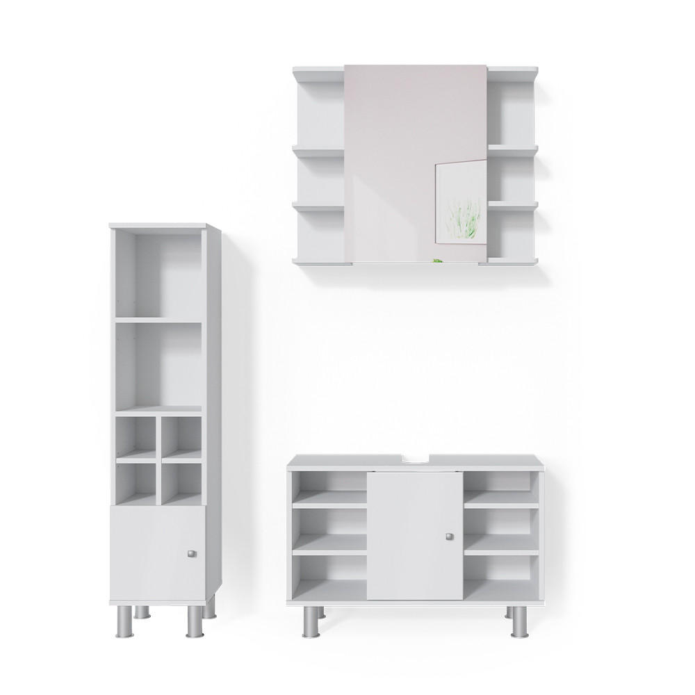 BADMÖBEL-SET Fynn Weiß 3 Teile, mit Midischrank Tür klein - Weiß, Holzwerkstoff (60/54/32cm) - Vicco