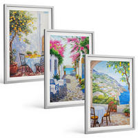 BILDER SET 3er Set - 40x60 cm Silberner Rahmen - Charmante Straßen, Pflanzen, Meer - Silberfarben, Kunststoff (40/60cm) - TULUP