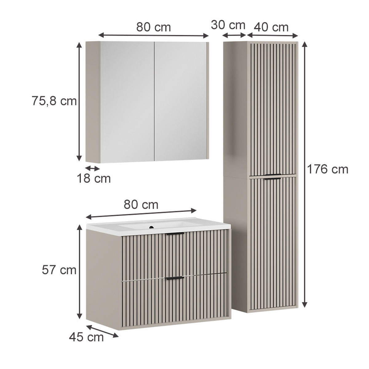 BADMÖBEL-SET Ruford Cashmere 4 Teile - Kaschmir, Holzwerkstoff (80/57/45cm) - Vicco