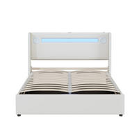 ČALÚNENÁ posteľ z PU kože 140x200 cm biela s LED osvetlením, Bluetooth a USB, úložným priestorom - biela, plast (140/200cm) - Modfu