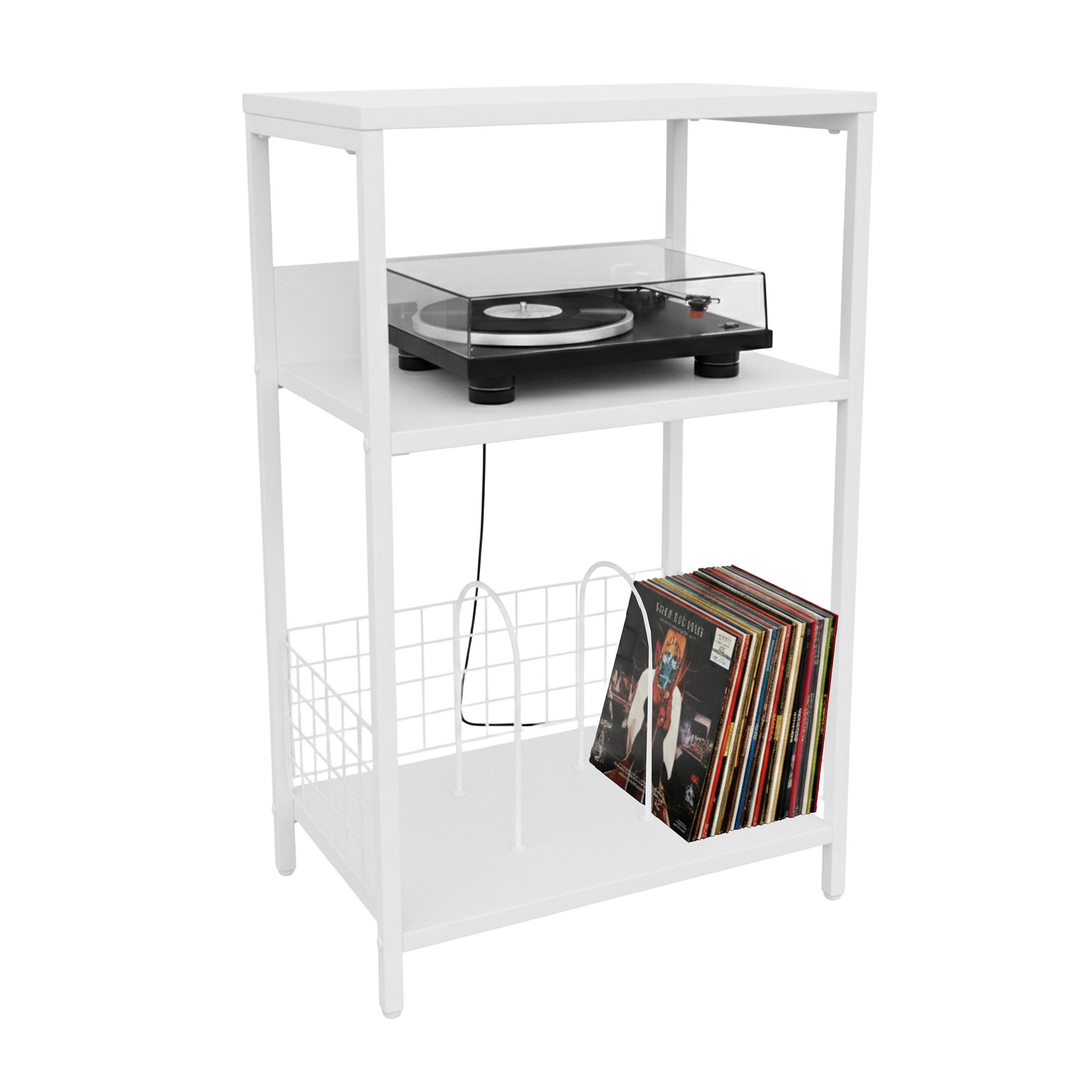 PLATTENSPIELERTISCH - Weiß, Holzwerkstoff/Metall (40/65/30cm) - Relaxdays