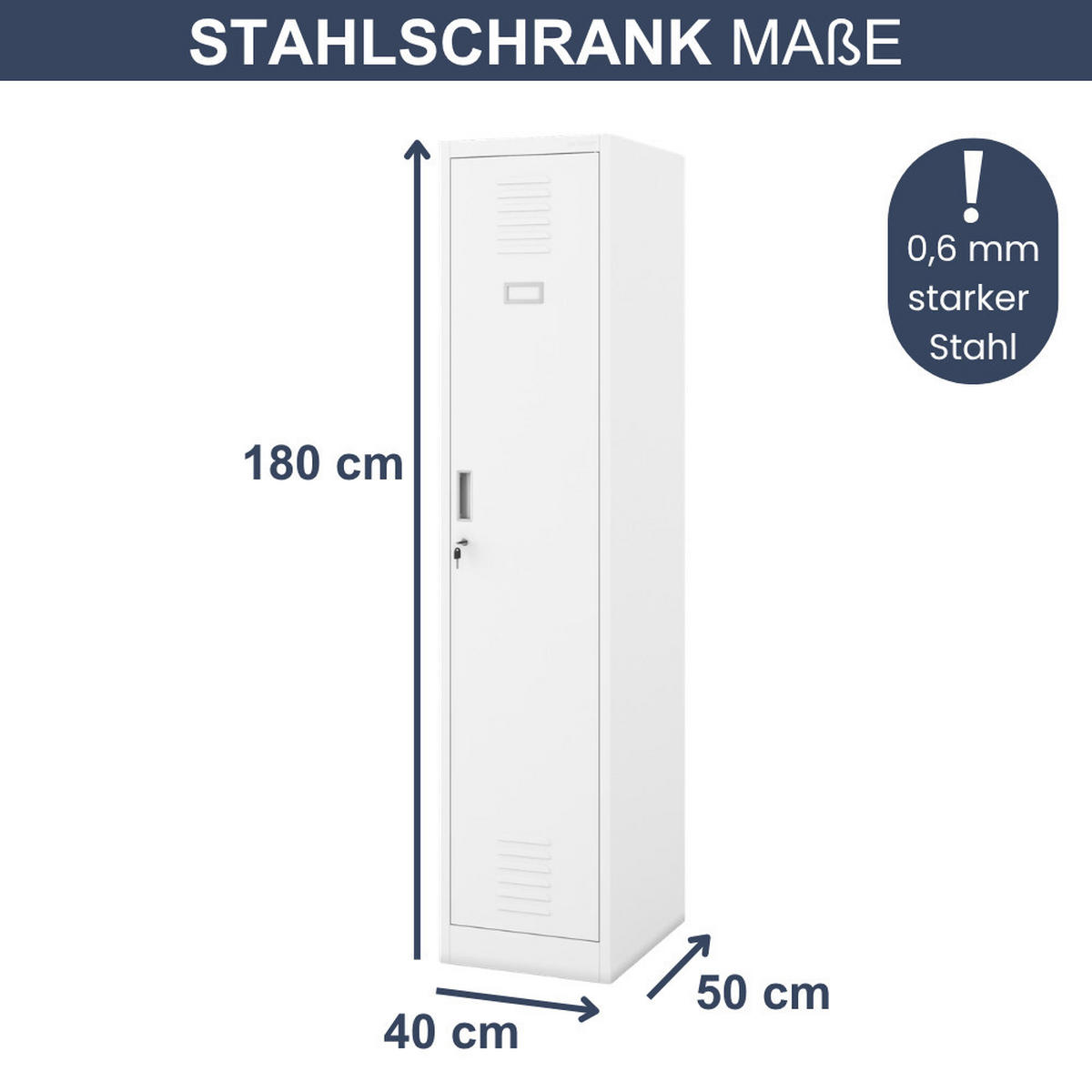 UMKLEIDESCHRANK Spind WIEN 1 Abteil 180x40x50cm Weiß - Weiß, Metall (40/180/50cm) - DELUKE