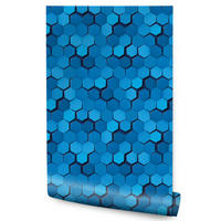 VLIESTAPETE Hexagone in 3D-Optik – Blau – 50x1000 cm - Blau, Papier (50/1000cm) - Muralo