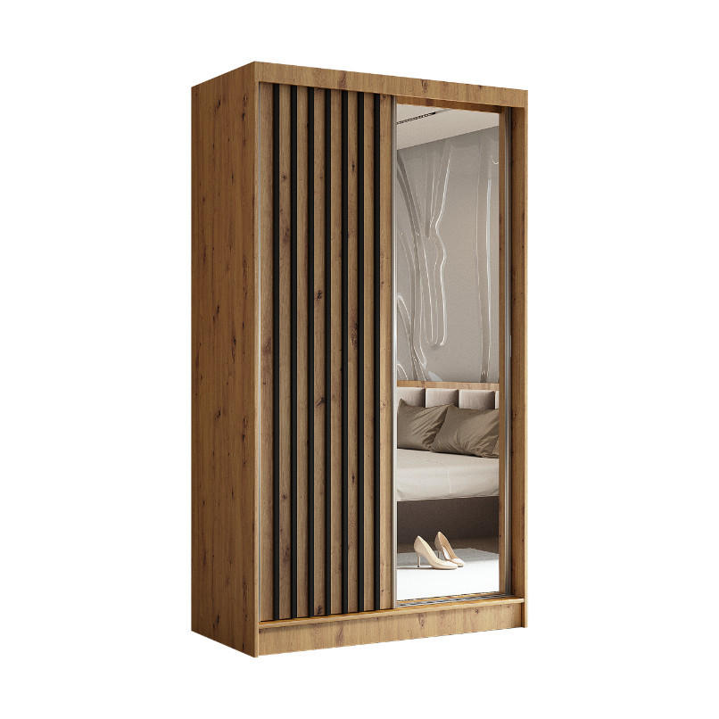 SCHWEBETÜRENSCHRANK Erika 120 cm mit Lamellen und Spiegel 2-türig, Artisan, Artisan, Lamelle schwarz - Schwarz/Eiche Artisan, Kunststoff (120/216/51cm) - Margaret Hadas24