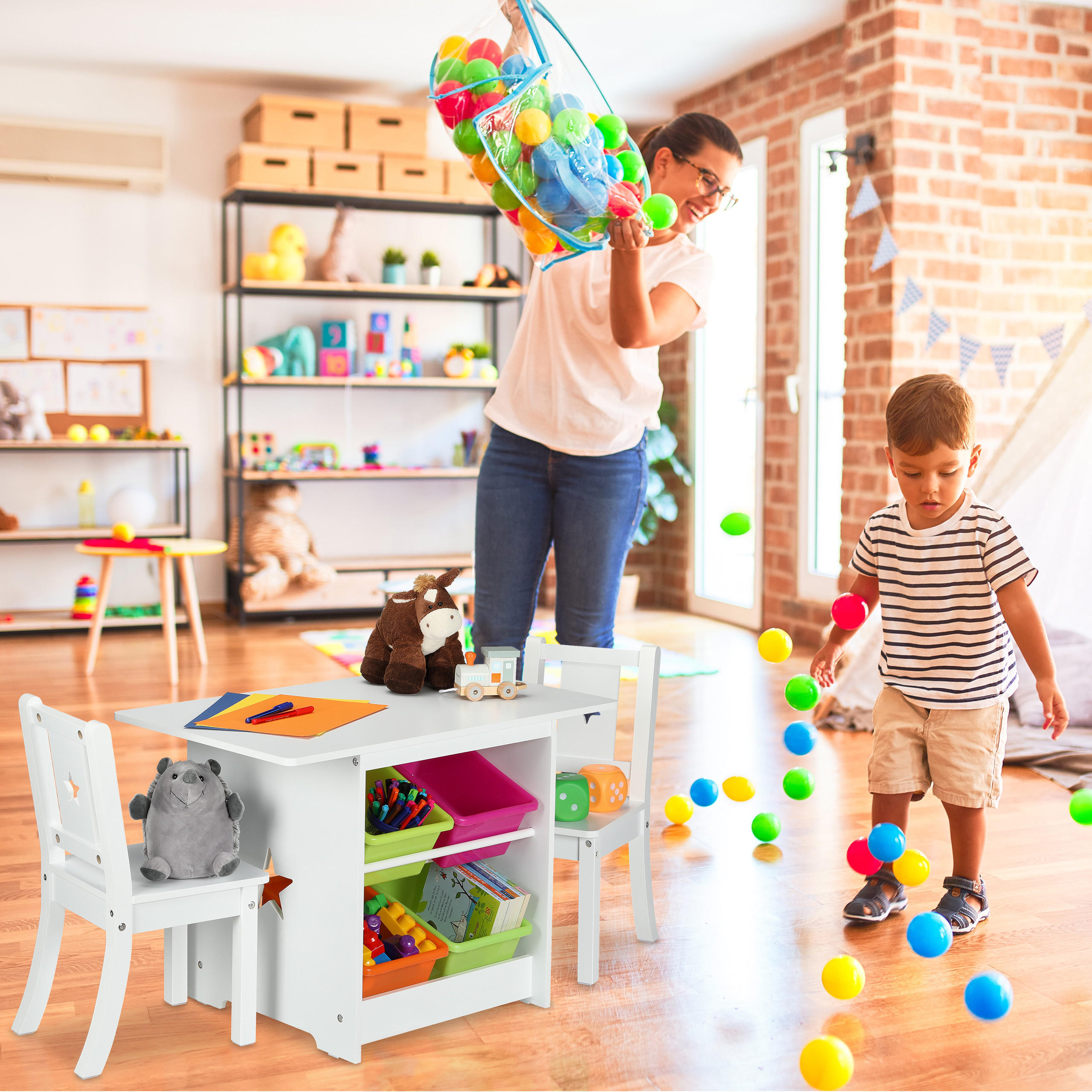 KINDERSITZGRUPPE - Weiß, Holzwerkstoff/Kunststoff (75/52/46cm) - Relaxdays