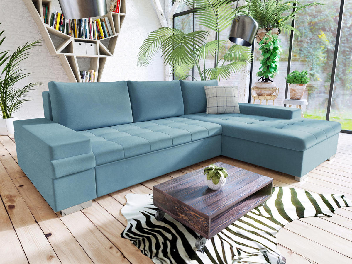 ECKSOFA Bangkok Mini - Blau/Silberfarben, Holz/Textil (274/182cm) - MIRJAN24
