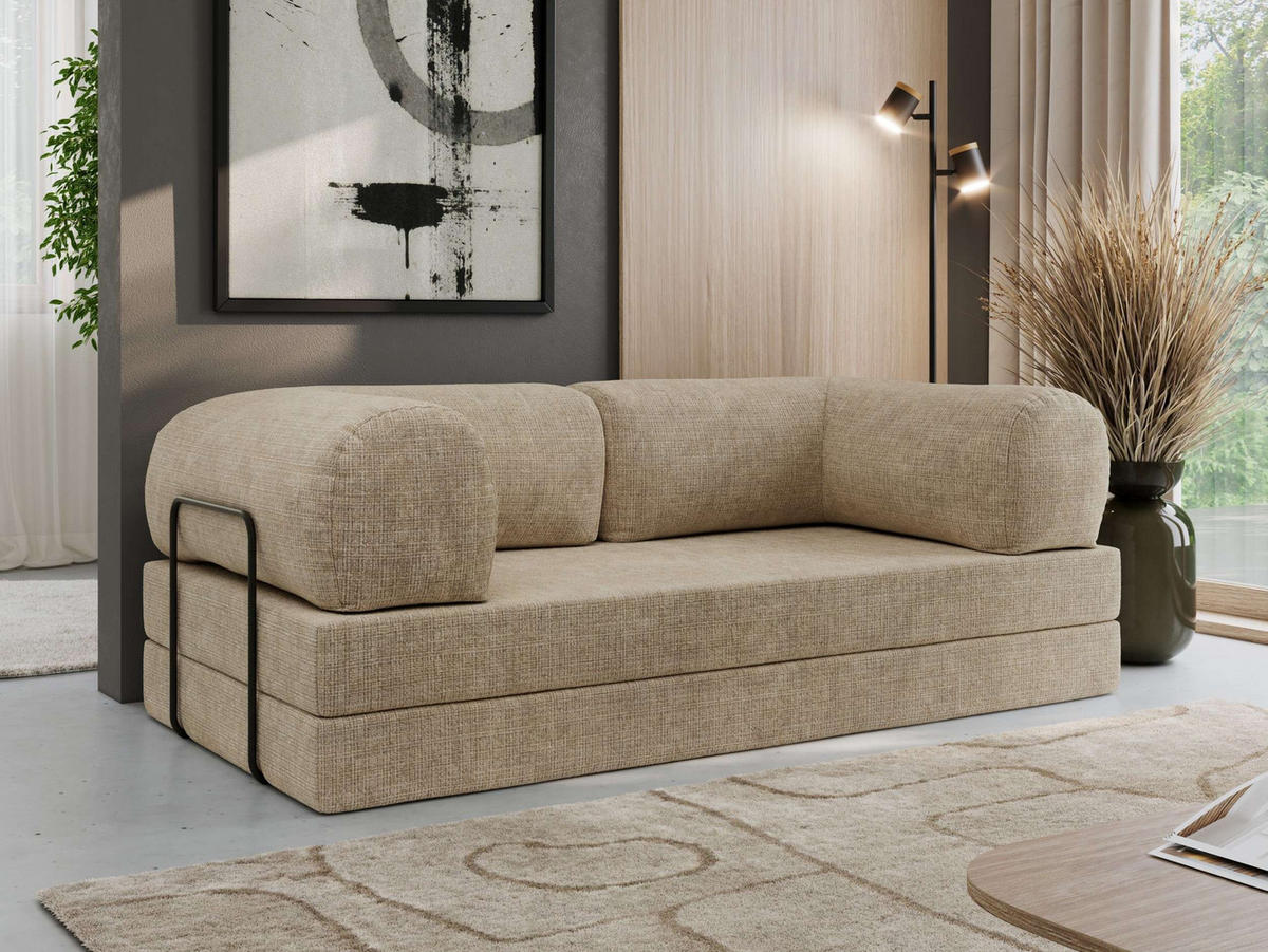 TROJMIESTNA POHOVKA ORSETTO - Béžová Hrubo tkaná ženilka - čierna/béžová, kov/textil (200/70/100cm) - MKS
