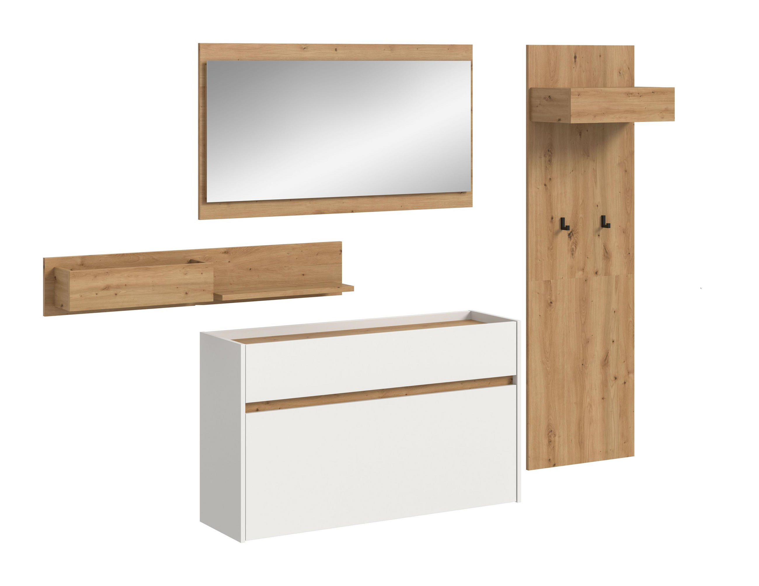 GARDEROBE Flow (B/H/T: ca. 205/192/32 cm) 4 tlg. in Weiß/Weiß - Weiß, Holzwerkstoff (205/192/32cm) - Homes & Jones