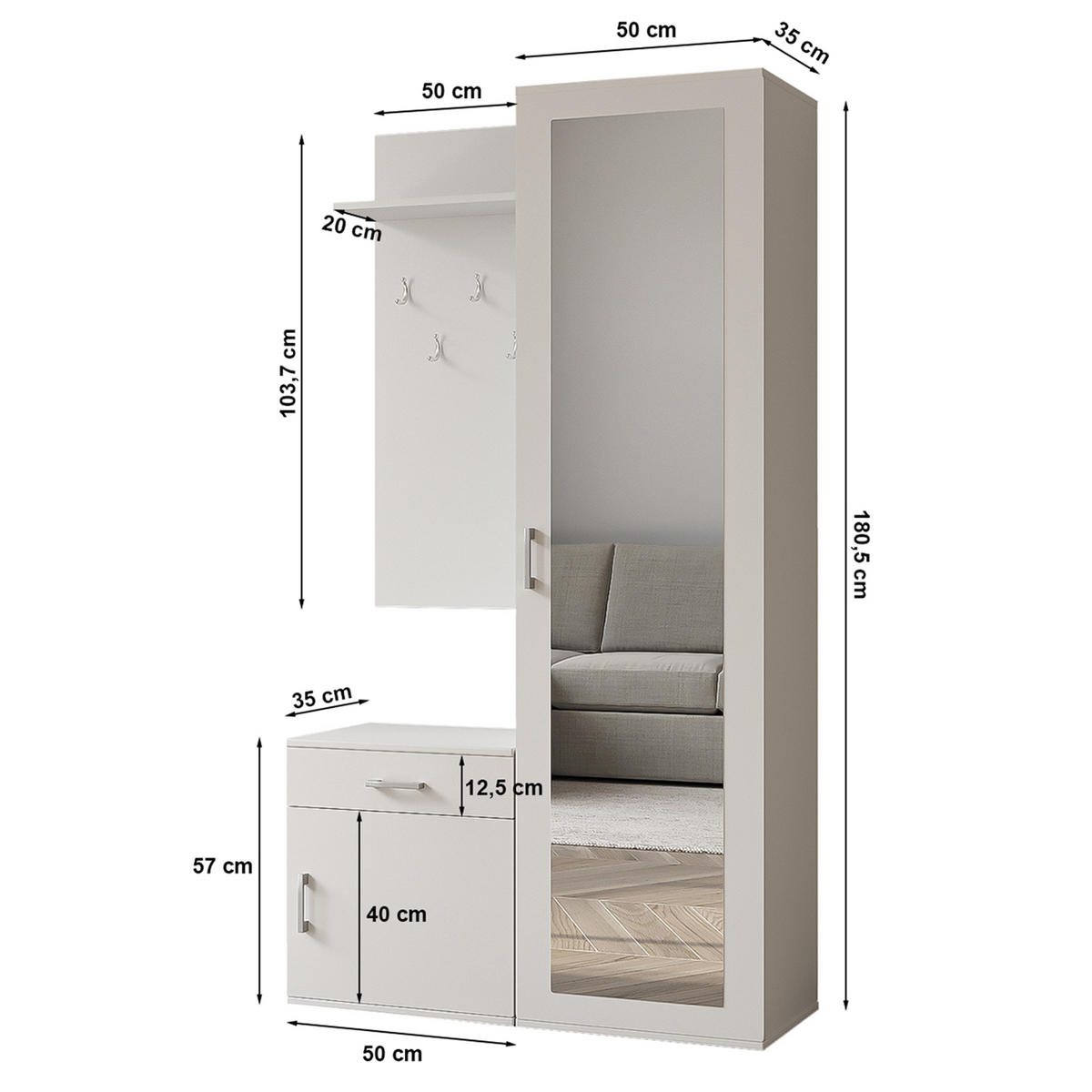GARDEROBENSCHRANK Magnola Weiß Artisan Eiche 100/180,5/35 cm – Modern, mit Spiegel und viel Stauraum - Hellbraun/Weiß, Holzwerkstoff/Kunststoff (100/180.5/35cm) - AX Living