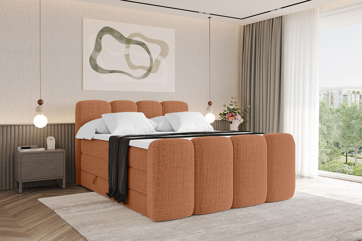 BOXBETT mit Matratze H3|H4 und Lattenrost - NINA-Z KING - 200x200 cm - Apricot - Orange, Holzwerkstoff (200/200cm)