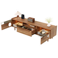 LOWBOARD 180/40/50 cm Walnussfarben aus MDF und gehärtetem Glas mit LED-Beleuchtung und Katzenruheraum - Walnussfarben, Holzwerkstoff (40/50/180cm) - OKMYHOME