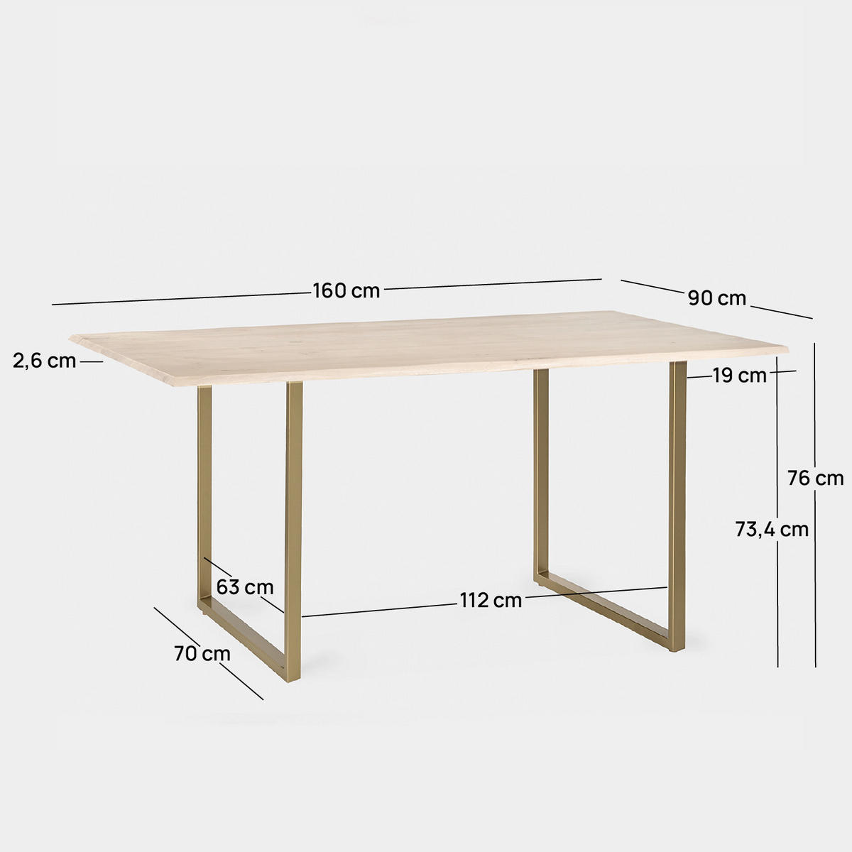 ESSTISCH Priya Zweifarbig 160 cm x 76 cm - Multicolor, Holz (90/160/76cm) - Klast Home