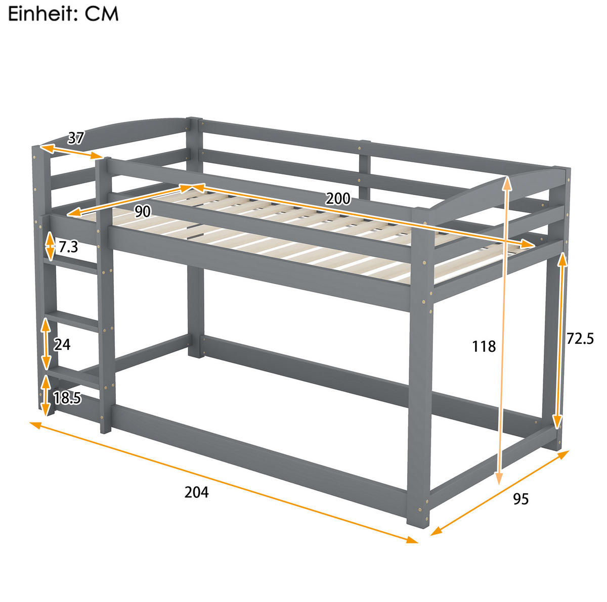 ETAGENBETT 90/200 cm aus Kiefer mit bodennahem Unterbett Natur - Grau, Holz (90/200cm) - Modenvie
