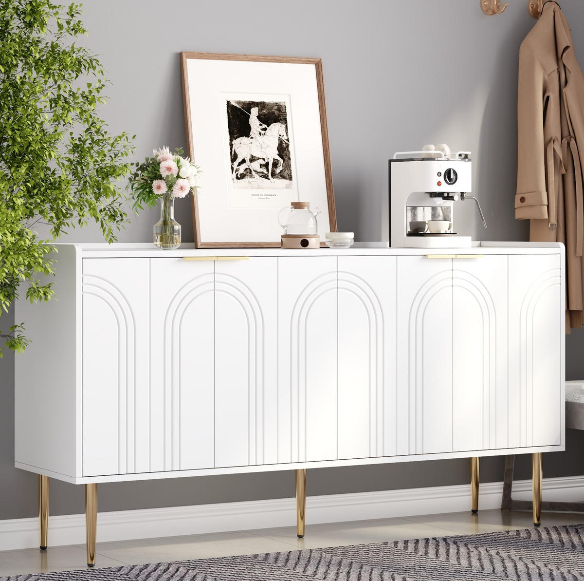 KOMMODE 140/38/75 cm aus MDF mit 4 Türen und verstellbaren Einlegeböden Weiß - Weiß, Holzwerkstoff (140/75/38cm) - Modenvie