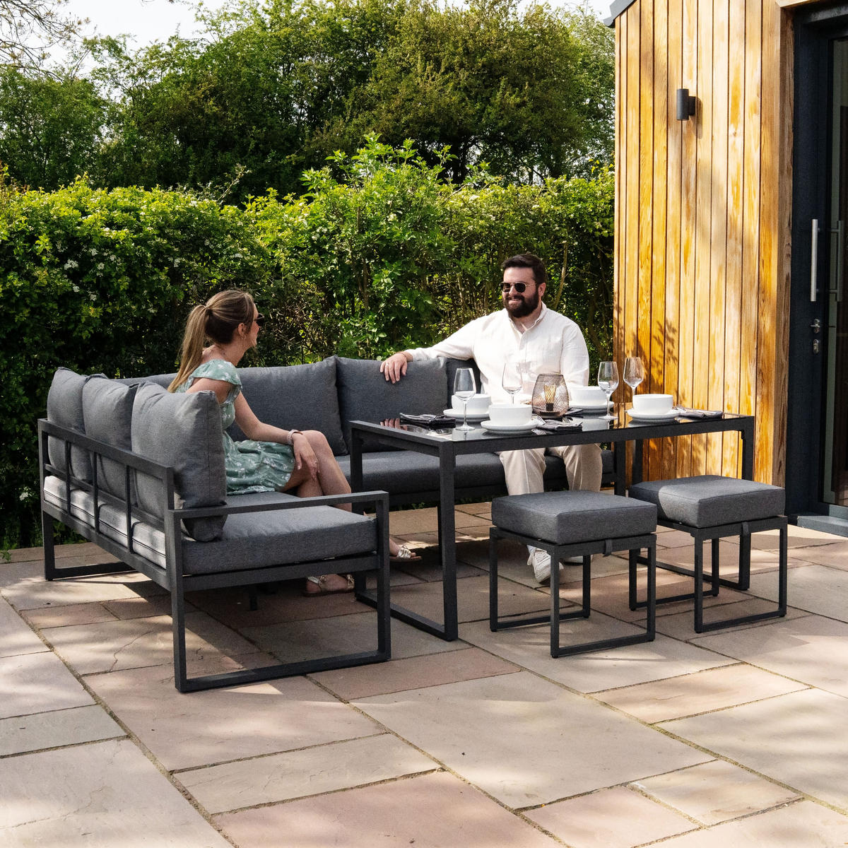 ECKSOFA-SET 5-teiliges Aluminium mit schwarzer Rattan-Aufbewahrungsbox Anthrazitgrau - Anthrazit, Metall