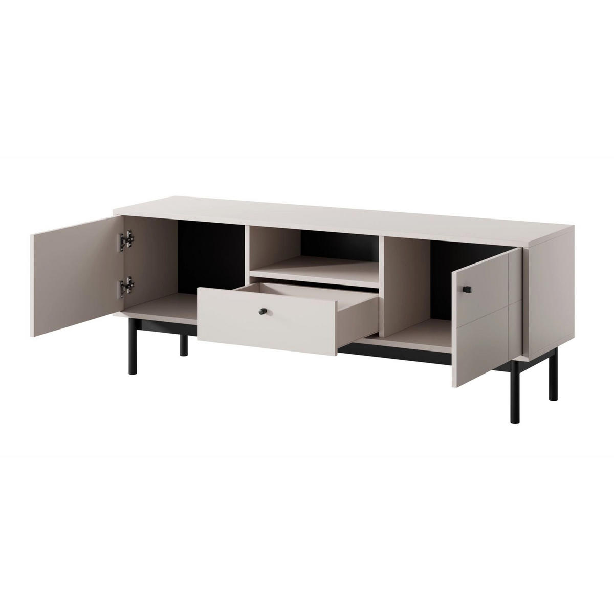 TV-LOWBOARD Japandies Greige 153/57/39 cm - Taupe/Schwarz, Holz/Holzwerkstoff (153.5/56.6/39cm) - Selsey