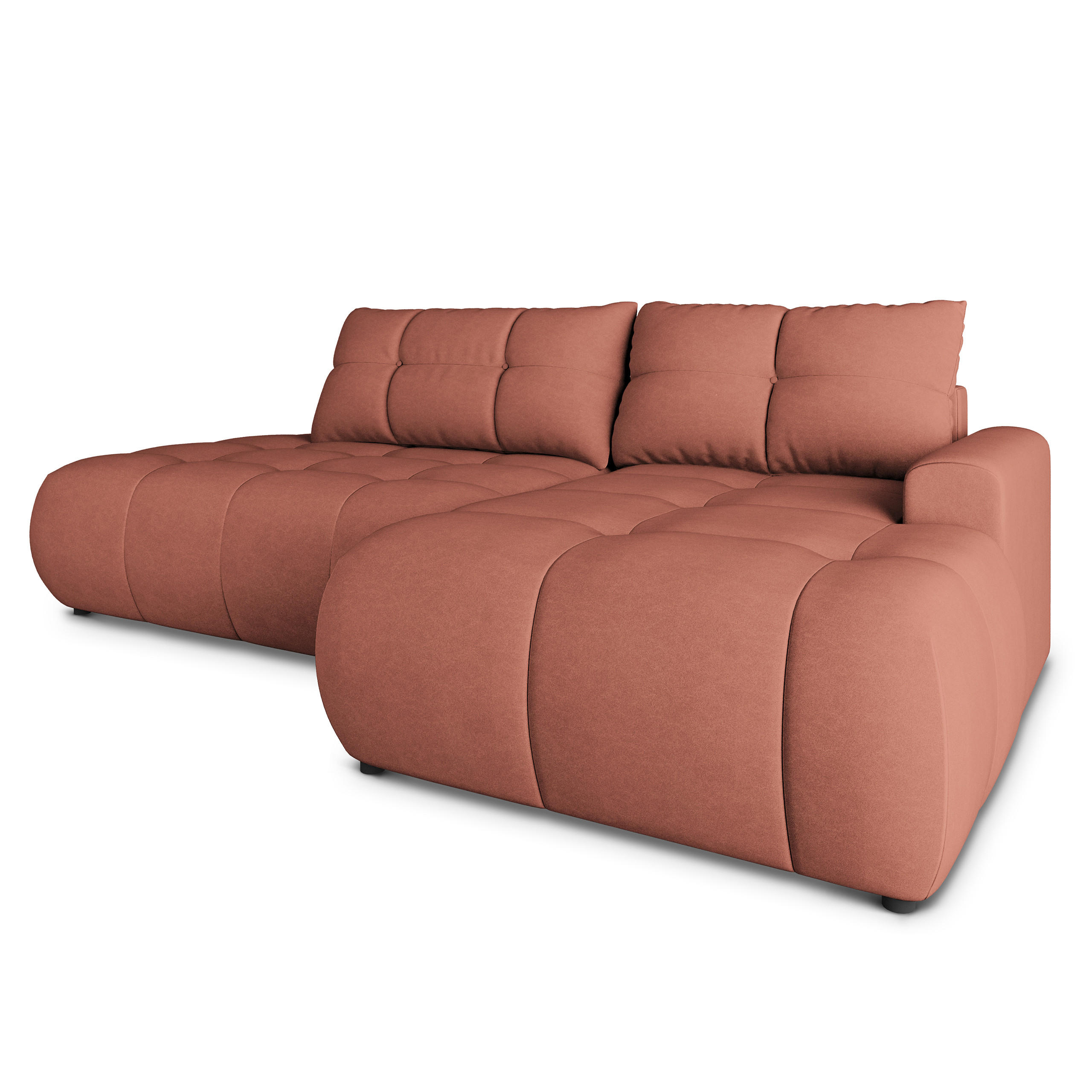 ECKSOFA FLUMA CL R-S Koralle Samtstoff mit Schlaffunktion - Koralle, Holzwerkstoff/Textil (279/158cm) - MASSENO