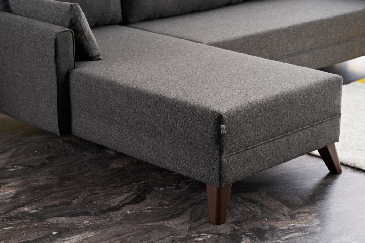 ECKSOFA mit losen Rückenkissen und Schlaffläche - Anthrazit/Walnussfarben, Holz/Kunststoff (275/165cm) - myHomelando
