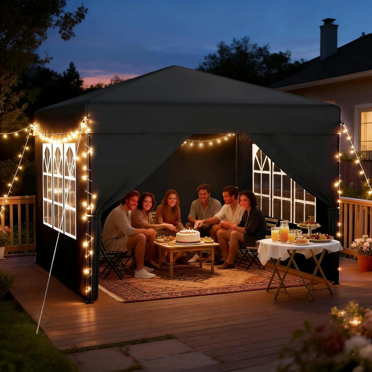 FALTPAVILLON 3x3 m Anthrazit mit Seitenwänden - Anthrazit, Textil (300/260/300cm)