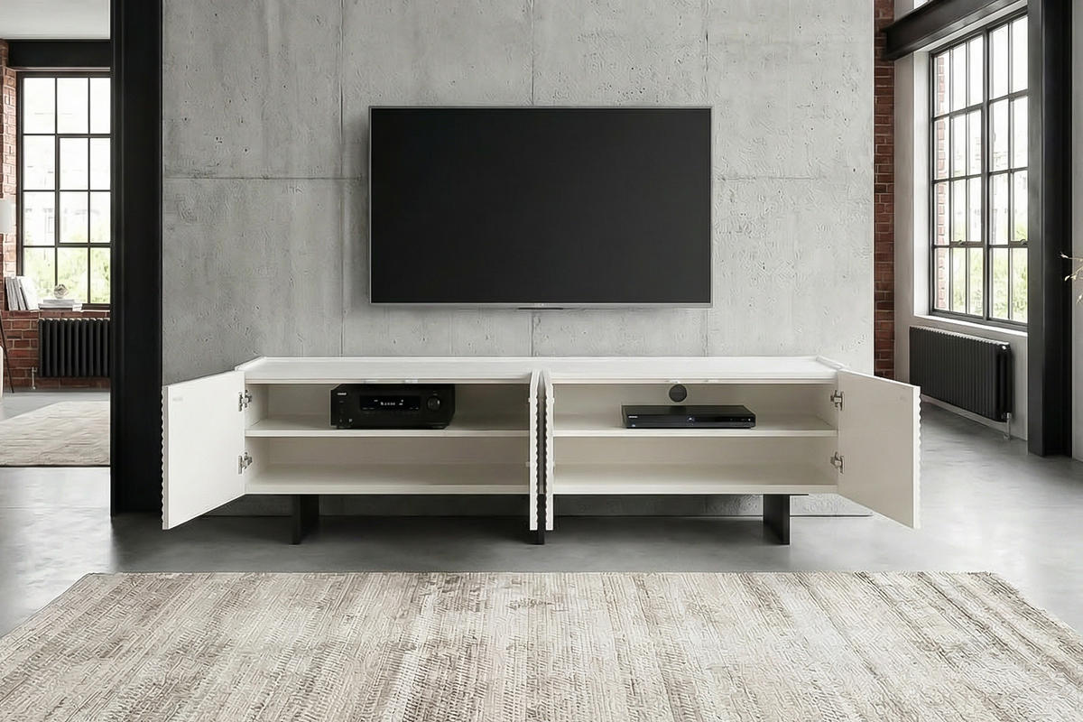 LOWBOARD LYNN Weiß Holz - Schwarz/Weiß, Holzwerkstoff/Metall (200/55/40cm) - KAWOLA