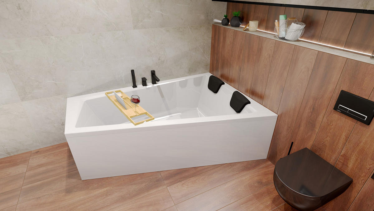 BADEWANNE Eckwanne INTIMA 180/125 Rechts + Ablage Ablauf Füße - Weiß, Kunststoff (125/55.5/180cm) - bad land