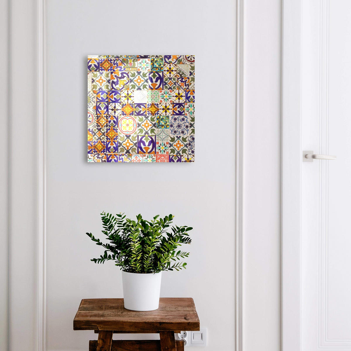 SCHLÜSSELBOX Schwarz 30x30 cm- Türöffnung nach rechts - Bunte Fliesen - Blau, Metall (30/30/5cm) - TULUP