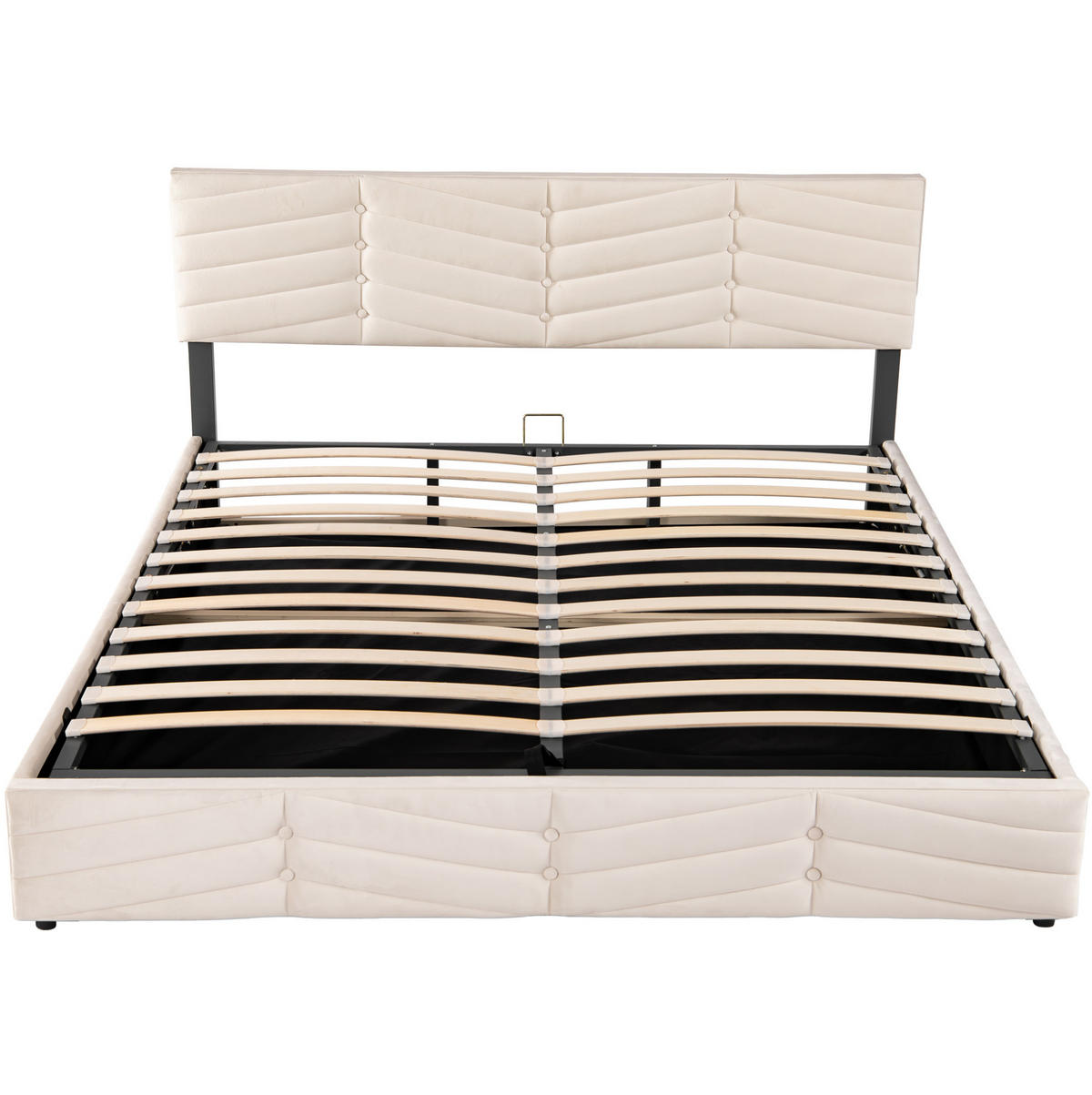 SAMT-POLSTERBETT 160/200 cm mit Bettkasten und höhenverstellbarem Kopfteil - Beige, Textil (160/200cm) - BEAOK