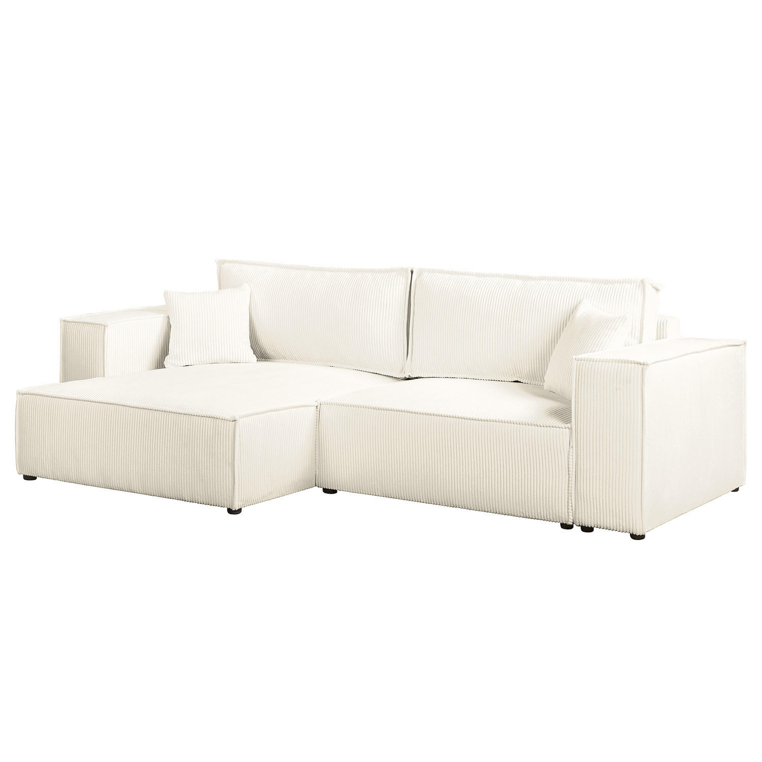 ECKSOFA mit Schlaffunktion - 255 cm - Creme/Schwarz, Kunststoff/Textil (255/148cm) - home24