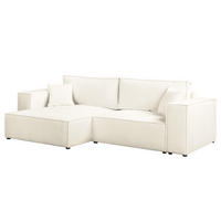 ECKSOFA mit Schlaffunktion - 255 cm - Creme/Schwarz, Kunststoff/Textil (255/148cm) - home24