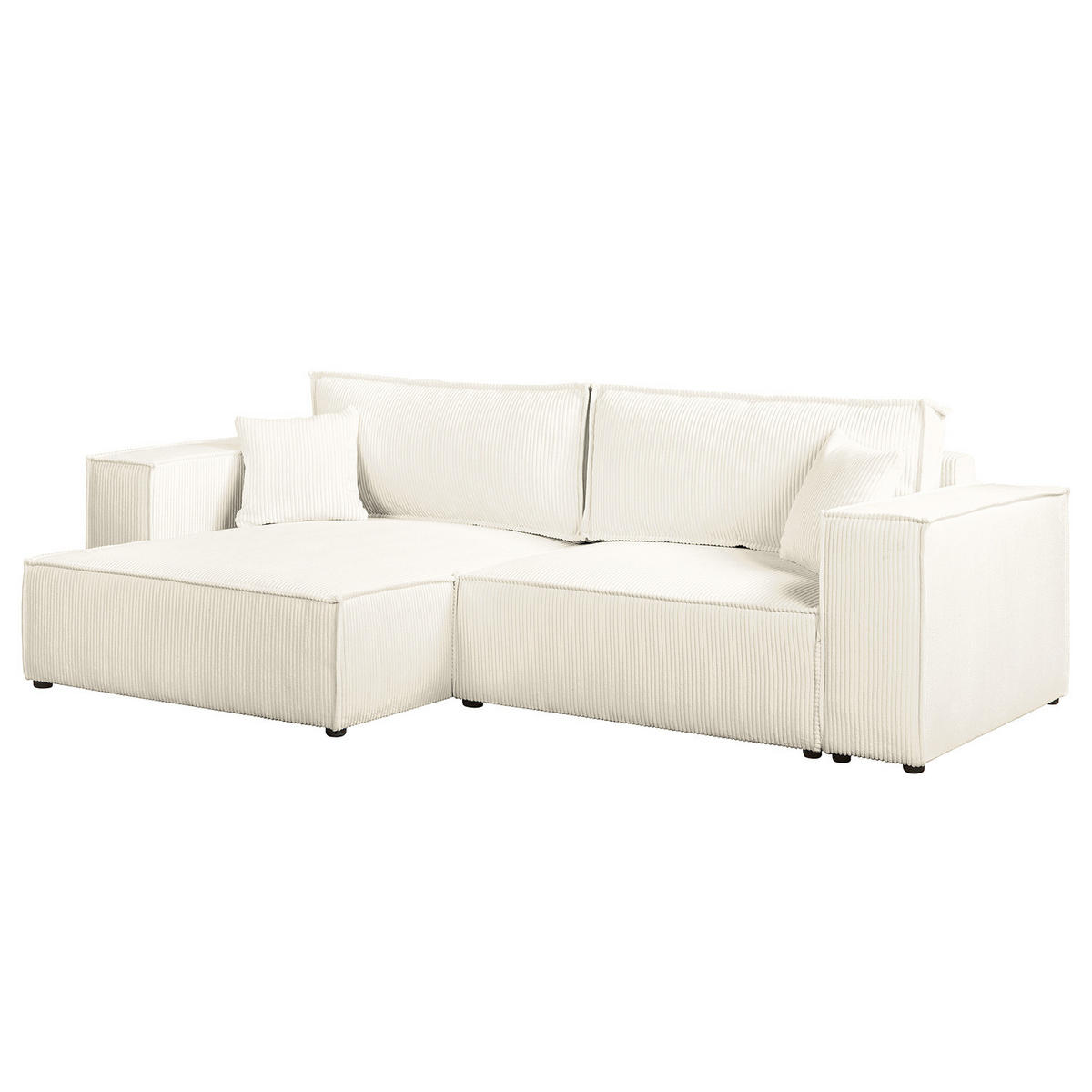 ECKSOFA mit Schlaffunktion - 255 cm - Creme/Schwarz, Kunststoff/Textil (255/148cm) - home24