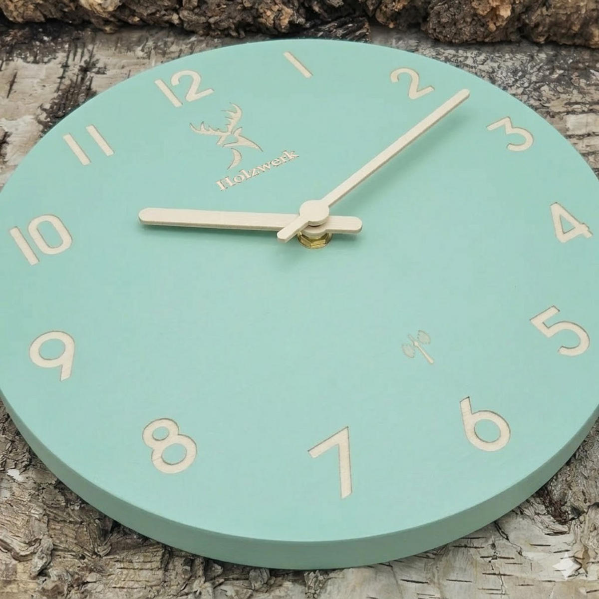 WANDUHR Holz Designer LIMBURG (FUNK) Loft Wand Uhr, mintgrün - Beige/Mintgrün, Holz (25/25/2.2cm) - Holzwerk
