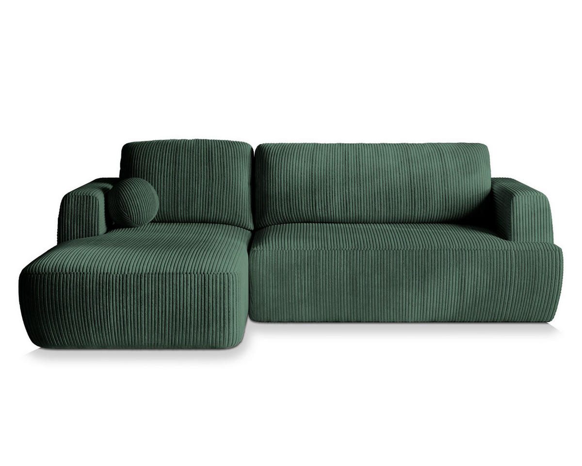 ECKSOFA SENTI P L-S Grün Kordstoff mit Schlaffunktion - Grün, Holz (246/148cm) - MASSENO