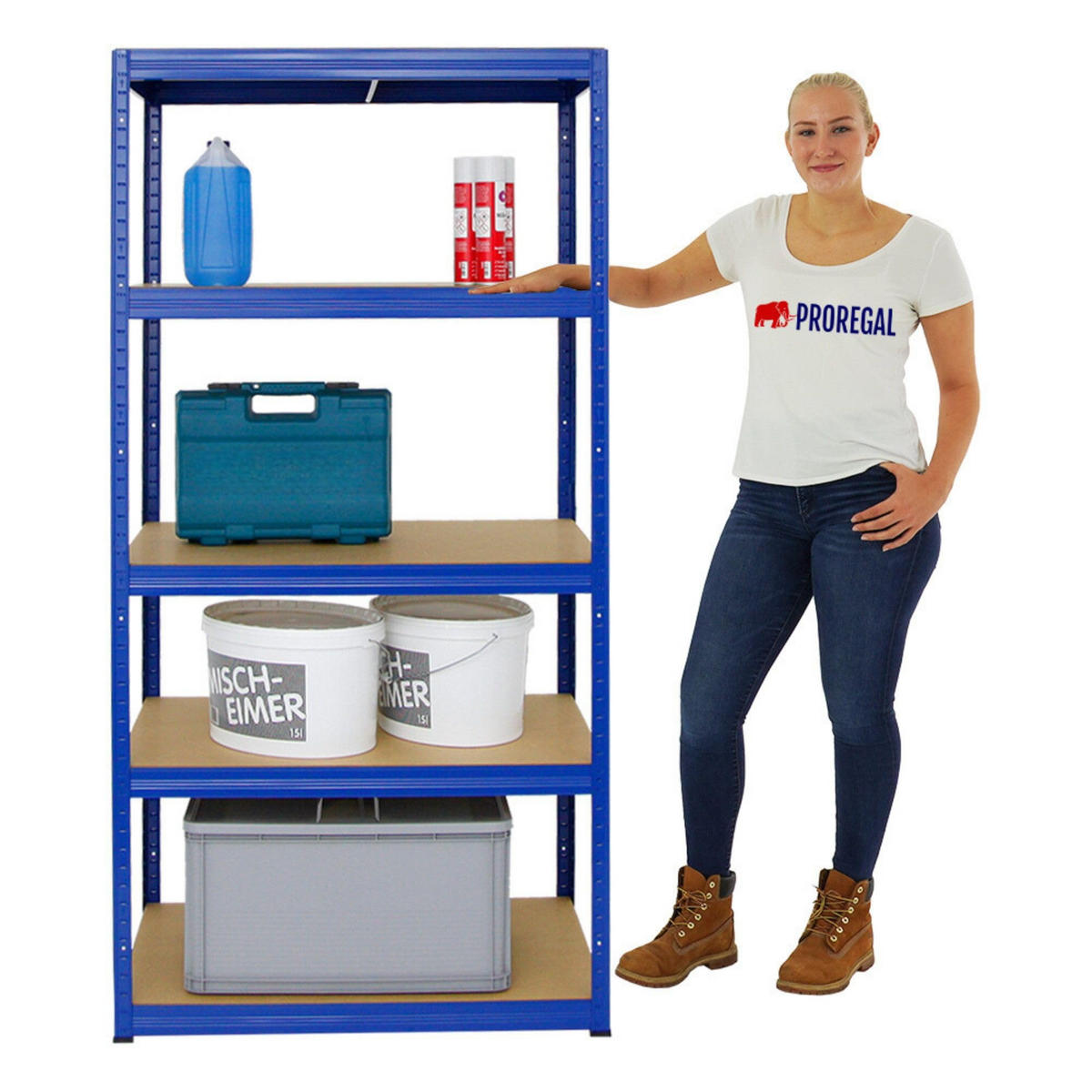 SCHWERLASTREGAL Slim Elephant M 180x90x60 cm 5 Ebenen Fachlast 350 kg Blau - Blau, Metall (90/180/60cm) - PROREGAL